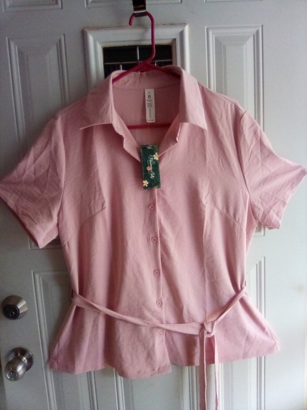 Blooming Jelly Pink Tie-Waist Blouse Button Up Top NWT Size XL